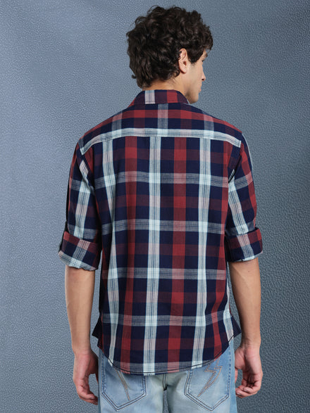 Men Relax fit Maroon Navy Courdroy Checked Casual Shirt