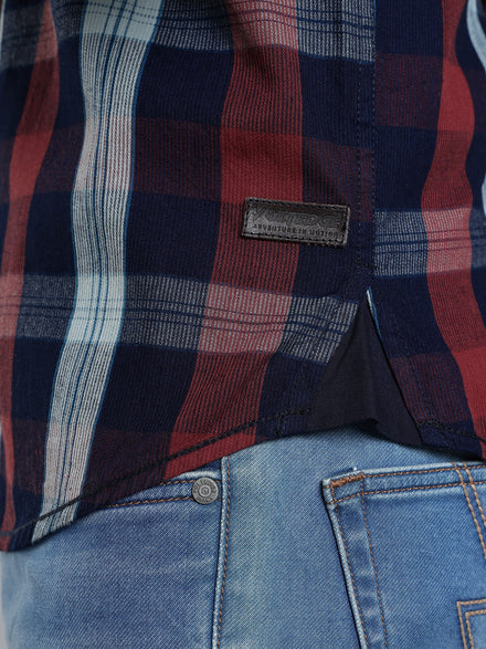 Men Relax fit Maroon Navy Courdroy Checked Casual Shirt