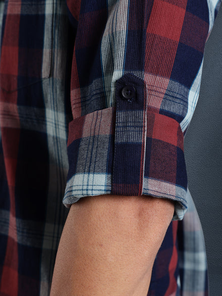 Men Relax fit Maroon Navy Courdroy Checked Casual Shirt