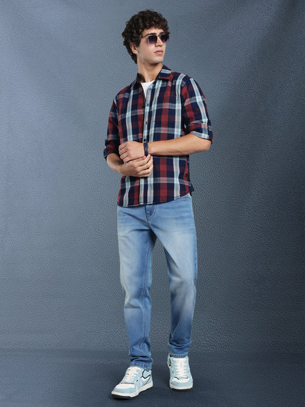 Men Relax fit Maroon Navy Courdroy Checked Casual Shirt