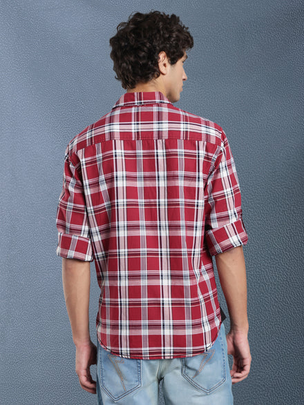 Men Relax fit Maroon Checked Campus Casual Shirt