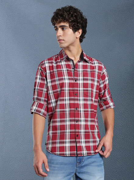 Men Relax fit Maroon Checked Campus Casual Shirt