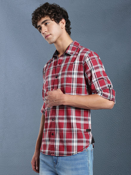 Men Relax fit Maroon Checked Campus Casual Shirt