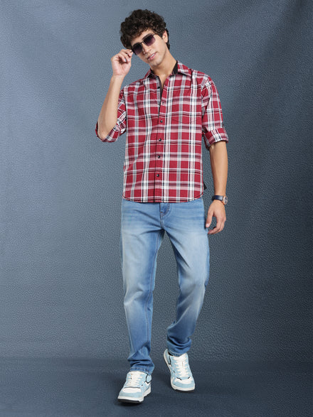 Men Relax fit Maroon Checked Campus Casual Shirt
