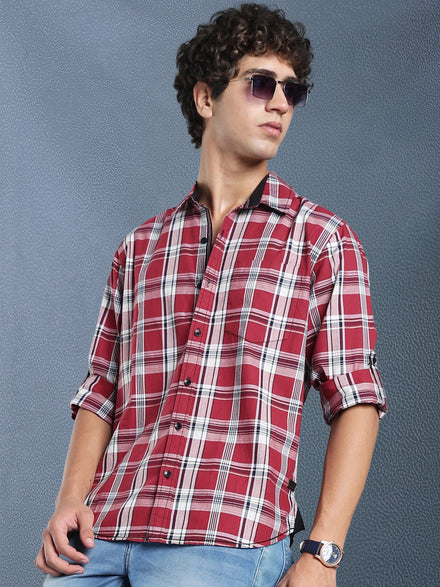 Men Relax fit Maroon Checked Campus Casual Shirt