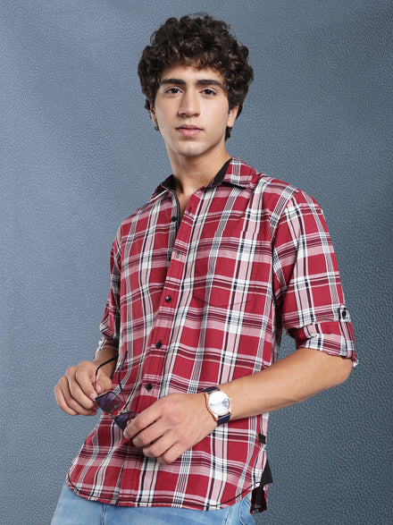Men Relax fit Maroon Checked Campus Casual Shirt