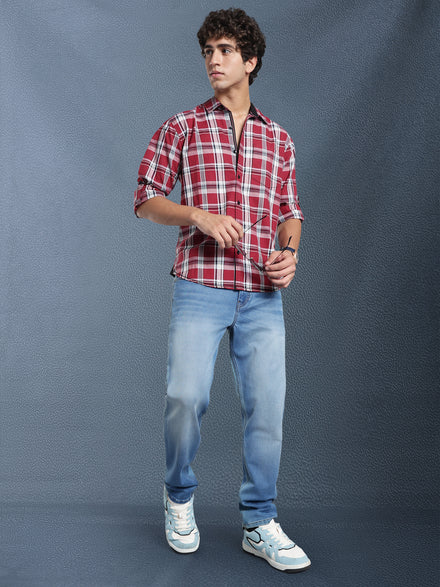 Men Relax fit Maroon Checked Campus Casual Shirt