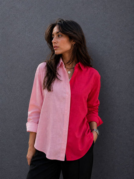 Women Oversize Fusion Lavender Pink Cotton Casual shirt