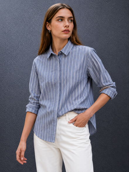 Voltedge Women Premium Cotton Striped Relaxed Fit Casual Shirt