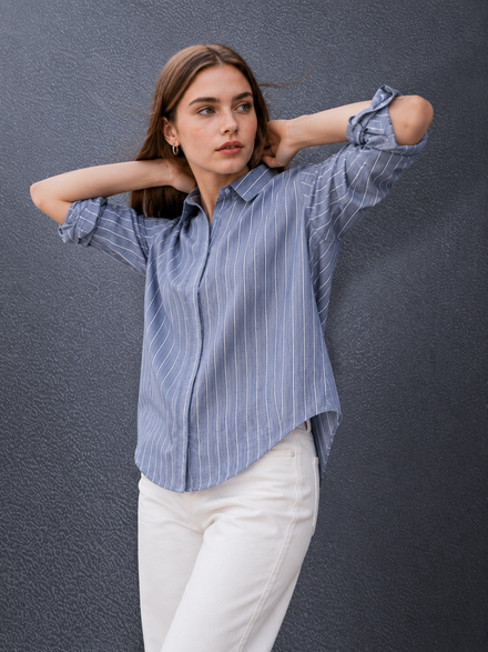 Voltedge Women Premium Cotton Striped Relaxed Fit Casual Shirt
