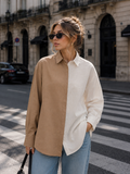 Women Oversize Fusion Beige White Cotton Casual shirt