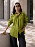 Women Oversize Pista Green Cotton Casual shirt