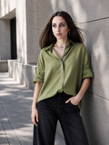 Thrust Relax Fit Street Vibe Cotton Olive Long Sleeve Women Casual Shirt