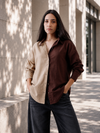 Women Oversize Fusion Brown Beige Cotton Casual shirt
