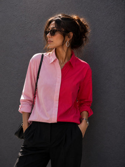 Women Oversize Fusion Lavender Pink Cotton Casual shirt