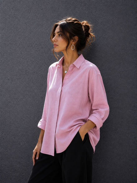 Thrust Relax Fit Street Vibe Cotton Lavender Long Sleeve Women Casual Shirt