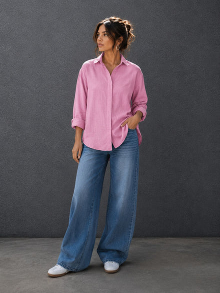 Thrust Relax Fit Street Vibe Cotton Lavender Long Sleeve Women Casual Shirt
