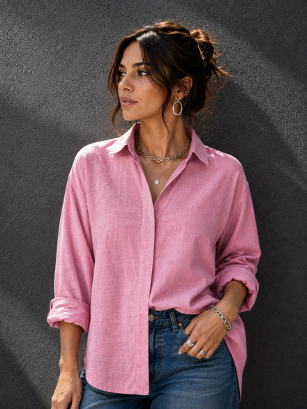 Thrust Relax Fit Street Vibe Cotton Lavender Long Sleeve Women Casual Shirt