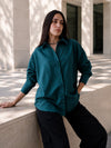 Women Oversize Teal Green Cotton Casual shirt