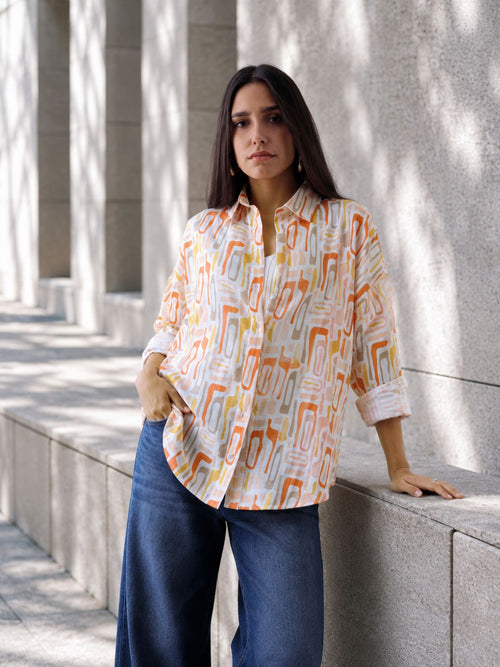 Women Oversize Multi Printed Cotton Casual shirt