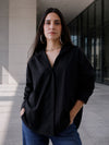 Women Oversize Solid Black Cotton Casual shirt