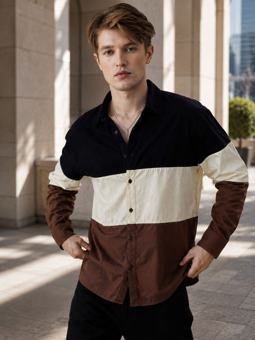 Voltedge Men Color Block Cotton Relaxed Fit Full Sleeve Shirt