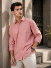 Men Relax fit Retro Coral Pink Solid Peach Cotton Casual Shirt