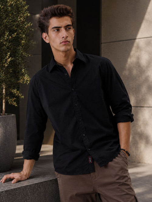Men Relax fit Black Solid Peach Cotton Casual Shirt