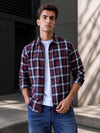 Men Relaxed Fit Navy Brown Small Checked Cotton Casual Shirt