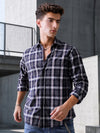 Men Relaxed Fit Navy Light Grey Small Checked Cotton Casual Shirt