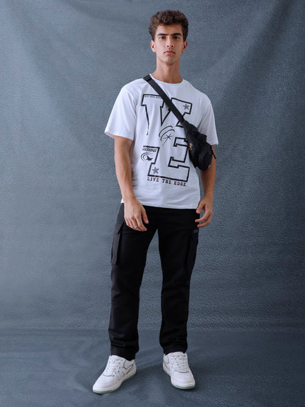 Men Straight Fit Black Cotton Stretch Relax Cargo Pant