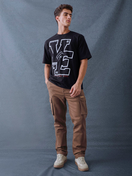 Men Straight Fit Brown Cotton Stretch Relax Cargo Pant