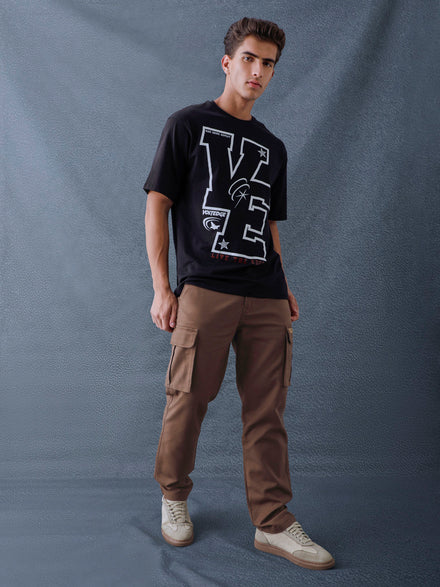 Men Straight Fit Brown Cotton Stretch Relax Cargo Pant