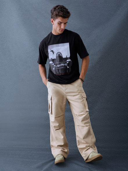 Men Relax Fit Beige Cotton Stretch Outdoor Cargo Pant