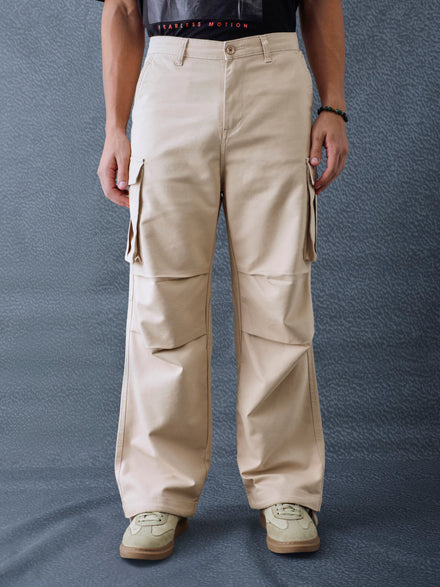 Men Relax Fit Beige Cotton Stretch Outdoor Cargo Pant