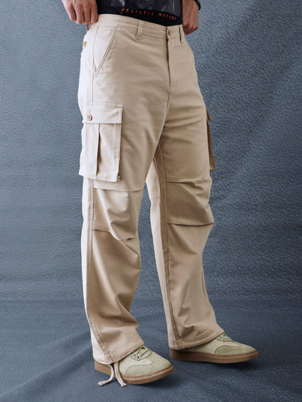 Men Relax Fit Beige Cotton Stretch Outdoor Cargo Pant