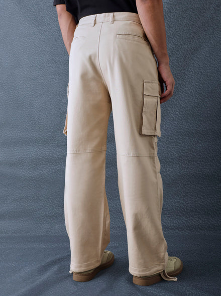 Men Relax Fit Beige Cotton Stretch Outdoor Cargo Pant