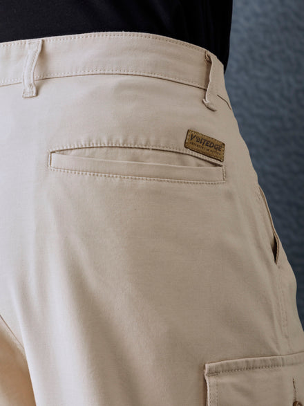 Men Relax Fit Beige Cotton Stretch Outdoor Cargo Pant