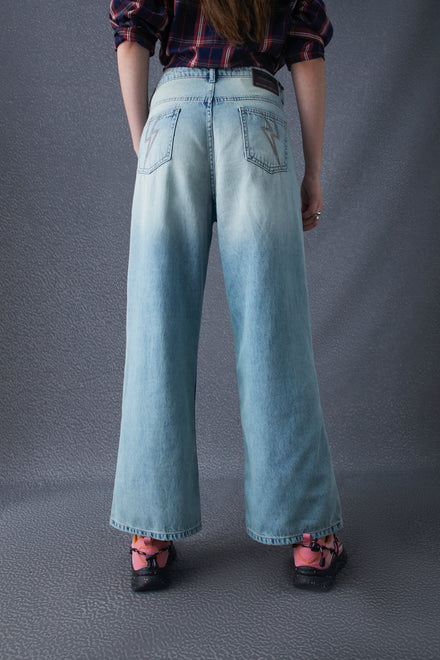 Women Wide Leg Cotton High Waist Indigo Jeans