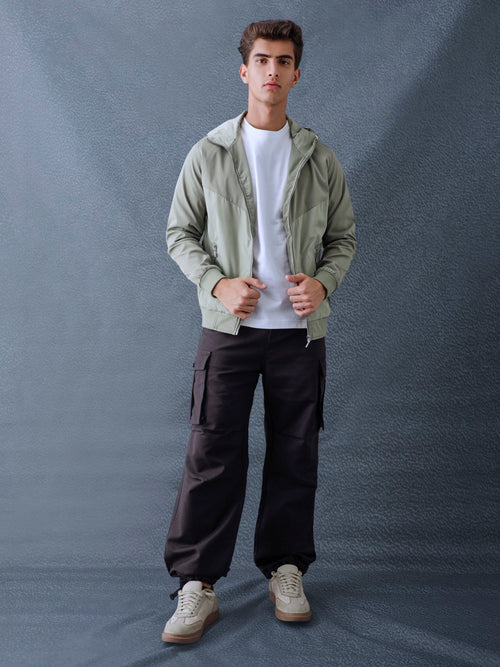 Men Regular Fit Chest Paneled Hooded Full Sleeve Jacket