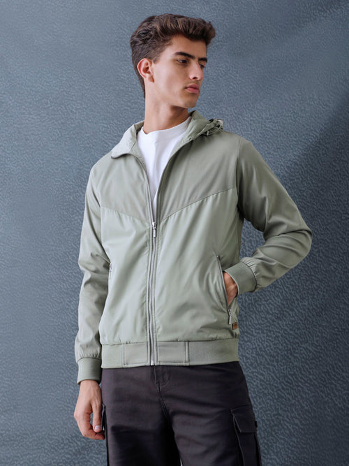 Men Regular Fit Chest Paneled Hooded Full Sleeve Jacket