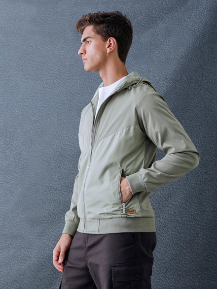 Men Regular Fit Chest Paneled Hooded Full Sleeve Jacket