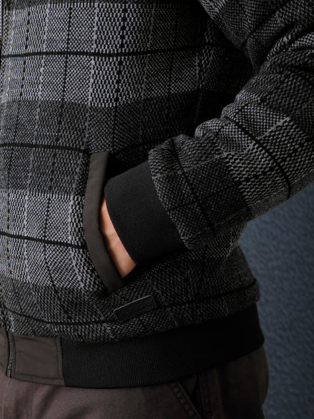 Men Regular Fit Black Charcoal Check Reversible Full Sleeve Jacket