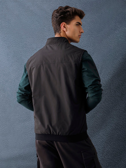 Men Regular Fit Black Grey Reversible Sleeveless Jacket