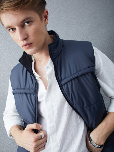 Voltedge Men Solid Cotton Relaxed Fit Sleeveless Jacket