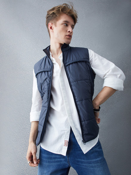 Voltedge Men Solid Cotton Relaxed Fit Sleeveless Jacket