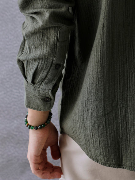 Men Relaxed Fit Full Zip Street Look Olive Textured Fabric Shacket