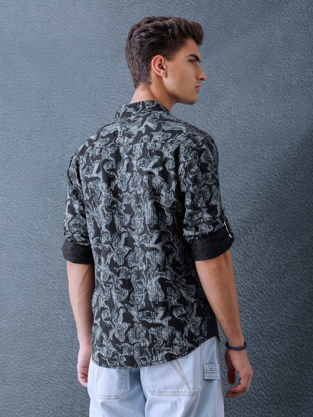 Men Relax fit Black Printed Cotton Casual Shirt