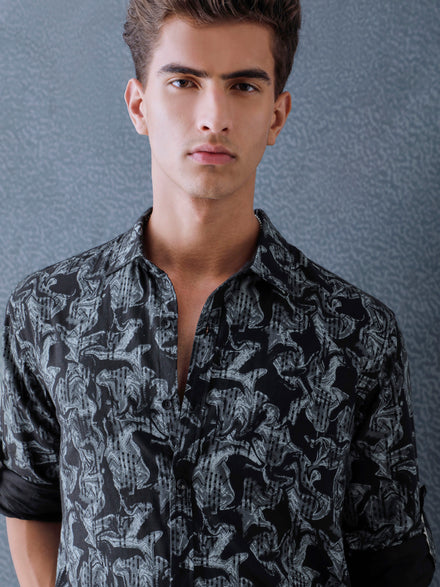 Men Relax fit Black Printed Cotton Casual Shirt