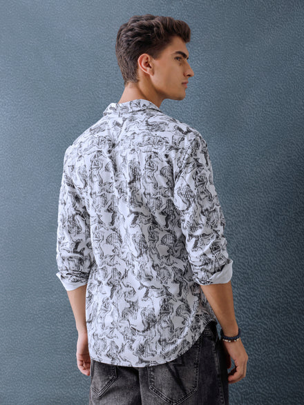 Men Relax fit White Printed Cotton Casual Shirt